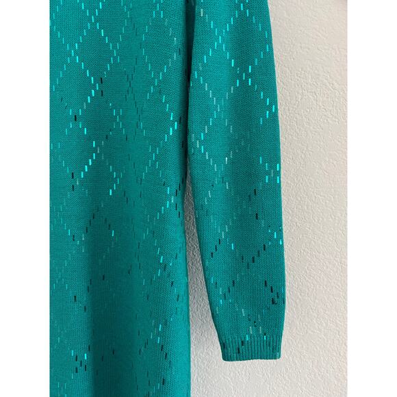 READ St John Evening Mock Neck Knit Midi Dress Women Size 6 Teal Y2K Glam Event - Picture 15 of 16